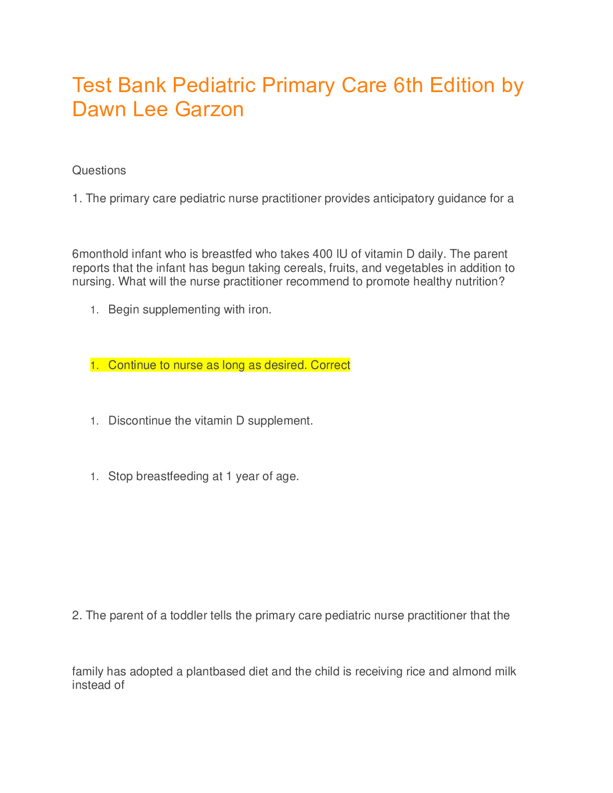 Preview of Test Bank Pediatric Primary Care 6th Edition by Dawn Lee Garzon